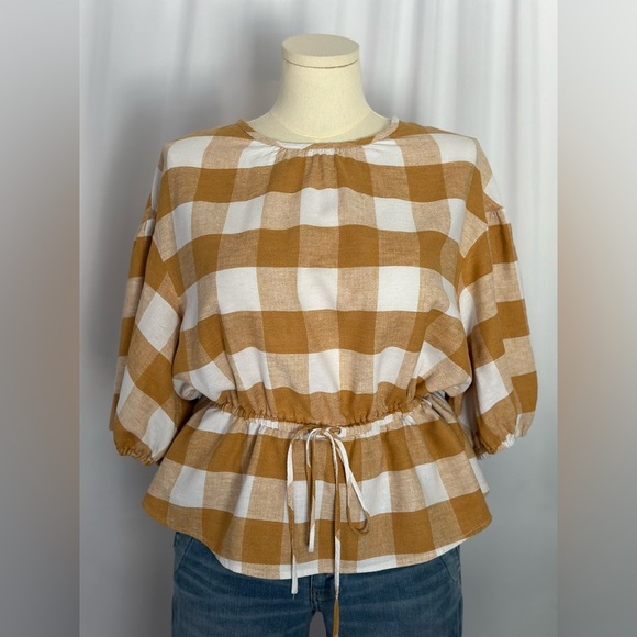 Who What Wear Plus Size Balloon Elbow Sleeve Popover Blouse (450) - Picture 1 of 14